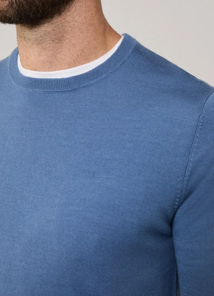Men Knitwear Faonnable Merino Wool Crew Neck Jumper Dark Denim Blue
