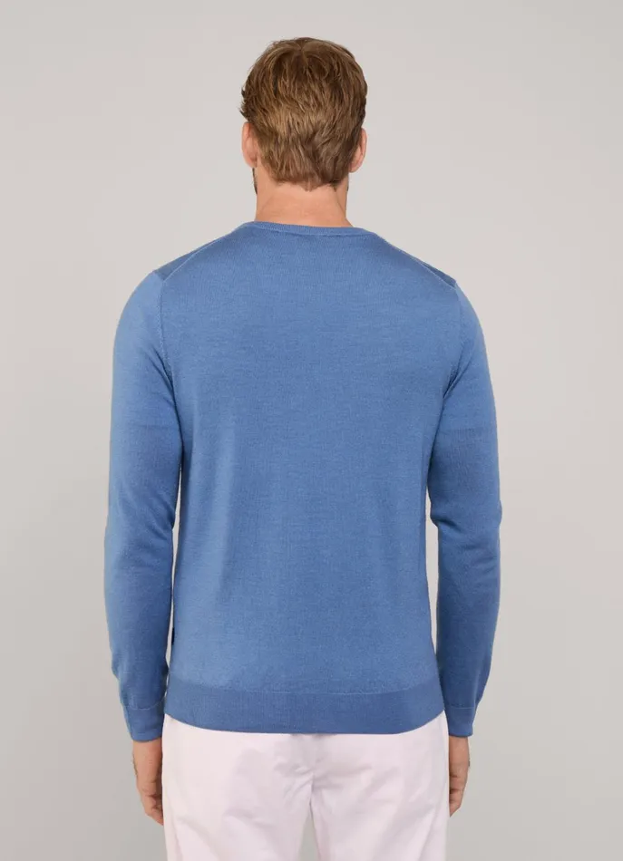 Men Knitwear Faonnable Merino Wool Crew Neck Jumper Dark Denim Blue