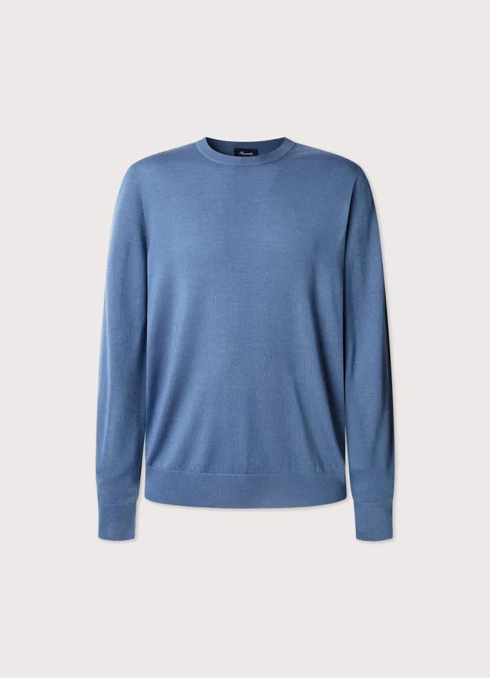 Men Knitwear Faonnable Merino Wool Crew Neck Jumper Dark Denim Blue