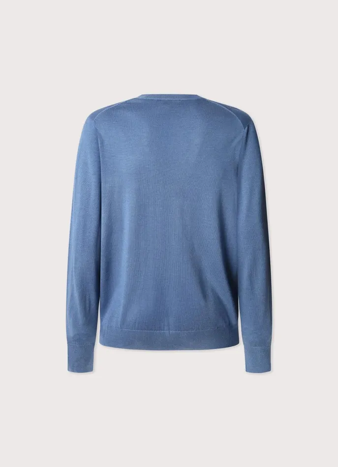 Men Knitwear Faonnable Merino Wool Crew Neck Jumper Dark Denim Blue