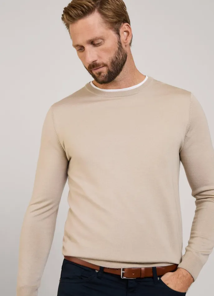 Men Knitwear Faonnable Merino Wool Crew Neck Jumper Light Beige