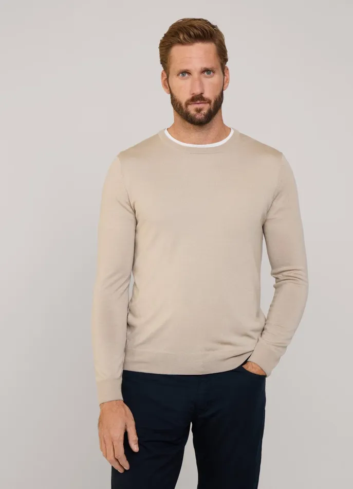 Men Knitwear Faonnable Merino Wool Crew Neck Jumper Light Beige