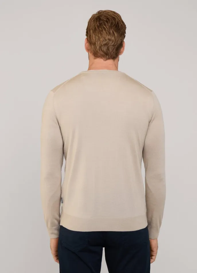 Men Knitwear Faonnable Merino Wool Crew Neck Jumper Light Beige