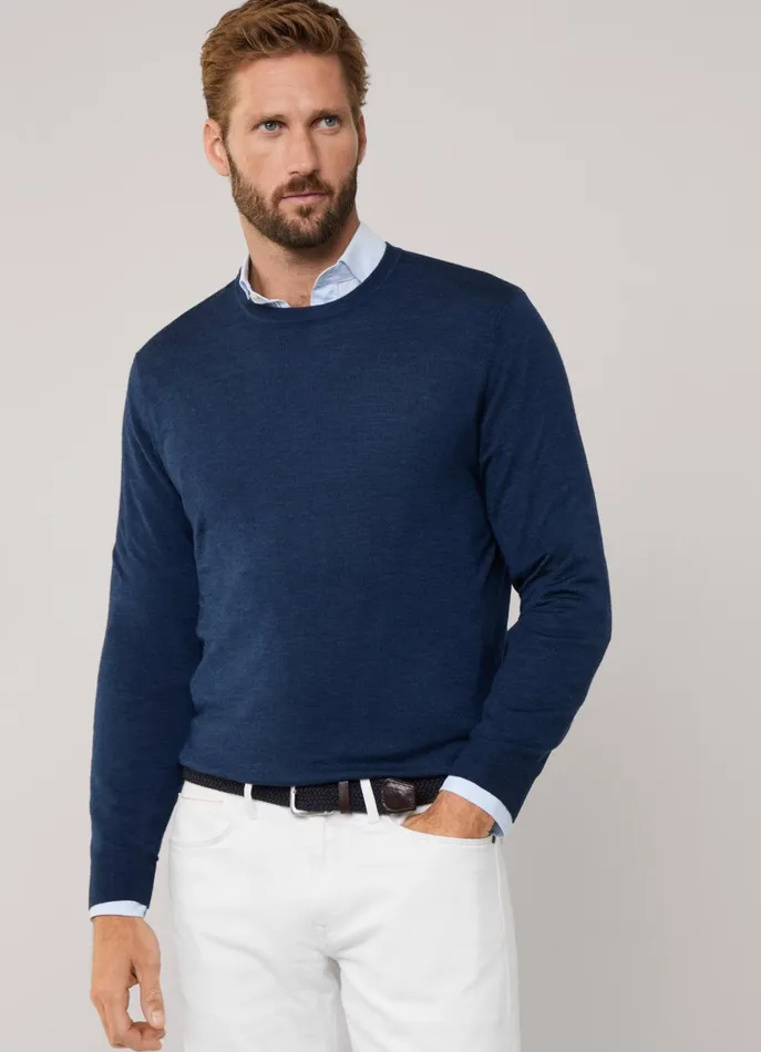 Men Knitwear Faonnable Merino Wool Crew Neck Jumper Naval Blue