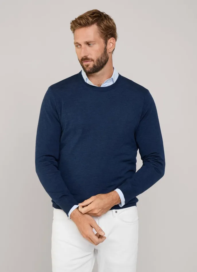 Men Knitwear Faonnable Merino Wool Crew Neck Jumper Naval Blue