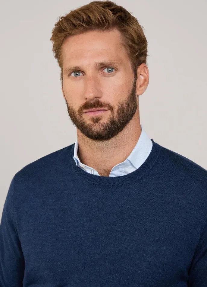 Men Knitwear Faonnable Merino Wool Crew Neck Jumper Naval Blue