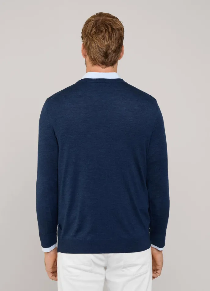 Men Knitwear Faonnable Merino Wool Crew Neck Jumper Naval Blue