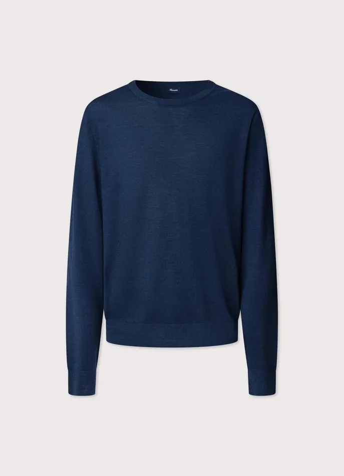 Men Knitwear Faonnable Merino Wool Crew Neck Jumper Naval Blue