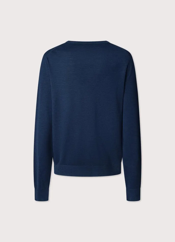 Men Knitwear Faonnable Merino Wool Crew Neck Jumper Naval Blue