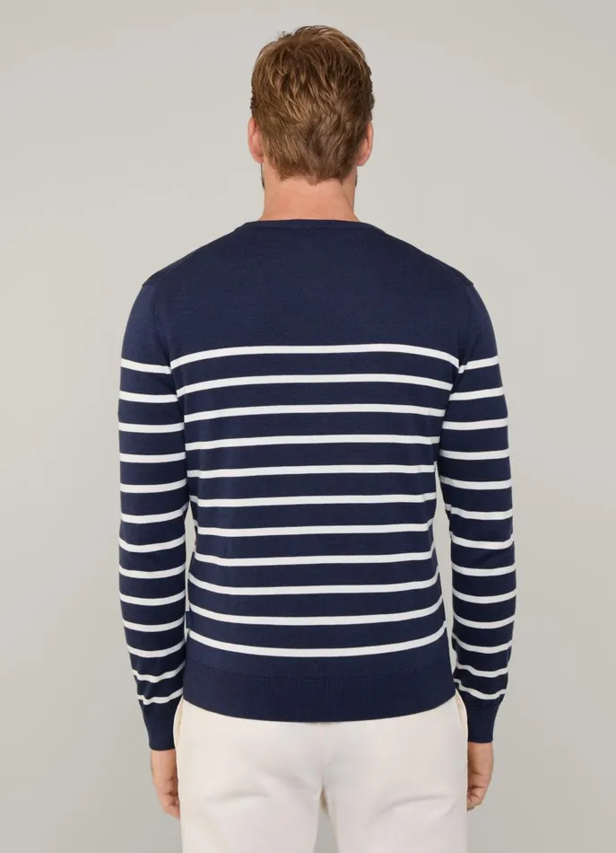 Men Knitwear Faonnable Striped Crew Neck Jumper Marine Blue