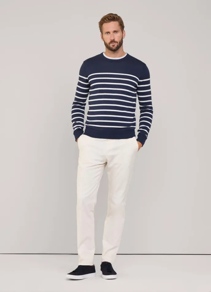 Men Knitwear Faonnable Striped Crew Neck Jumper Marine Blue