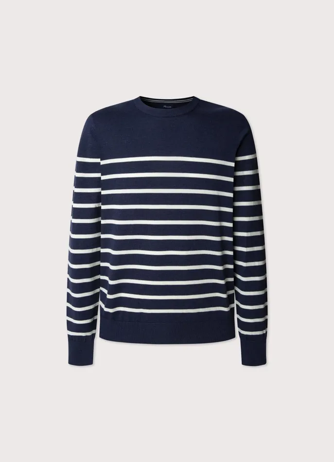 Men Knitwear Faonnable Striped Crew Neck Jumper Marine Blue