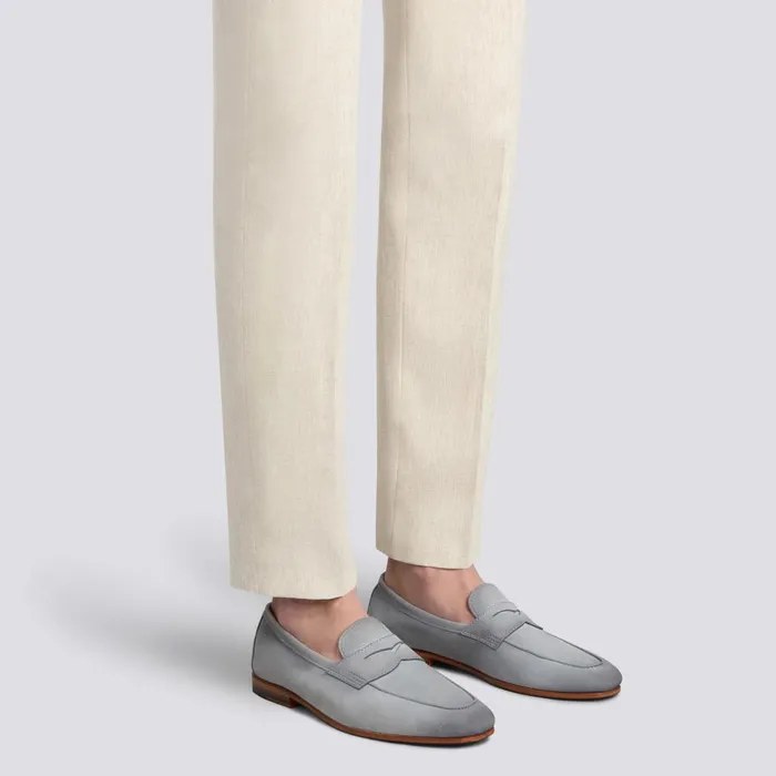 Men Light Blue Suede Carlo Loafer Santoni Loafers