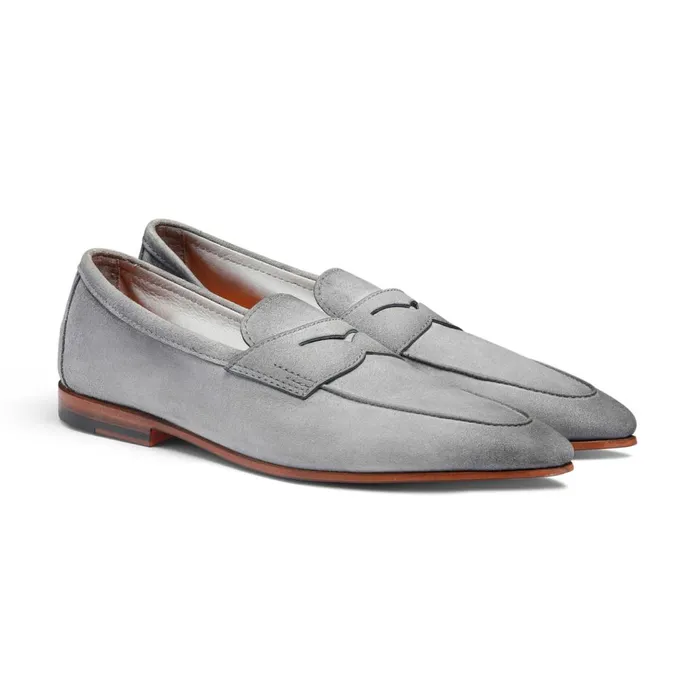 Men Light Blue Suede Carlo Loafer Santoni Loafers