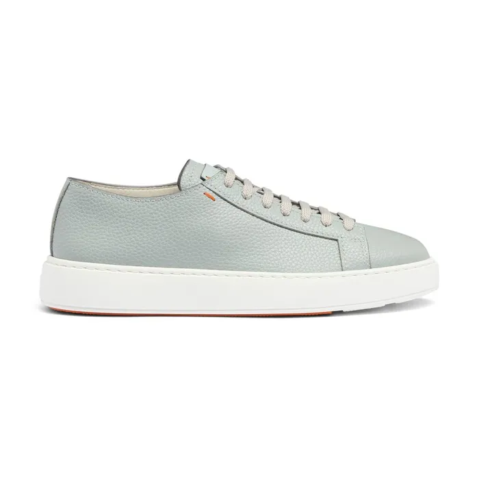 Men Light Blue Tumbled Leather Sneaker Santoni Sneakers