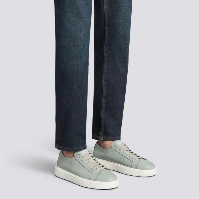 Men Light Blue Tumbled Leather Sneaker Santoni Sneakers