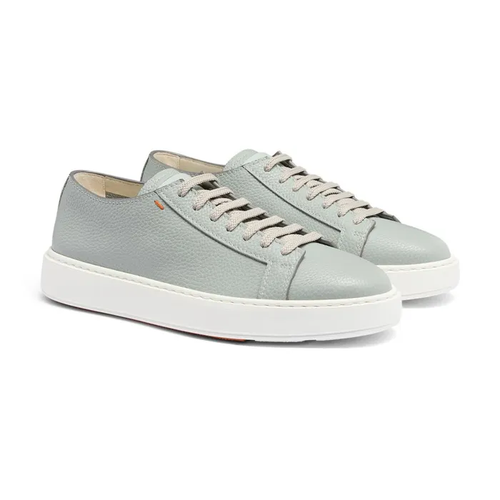 Men Light Blue Tumbled Leather Sneaker Santoni Sneakers