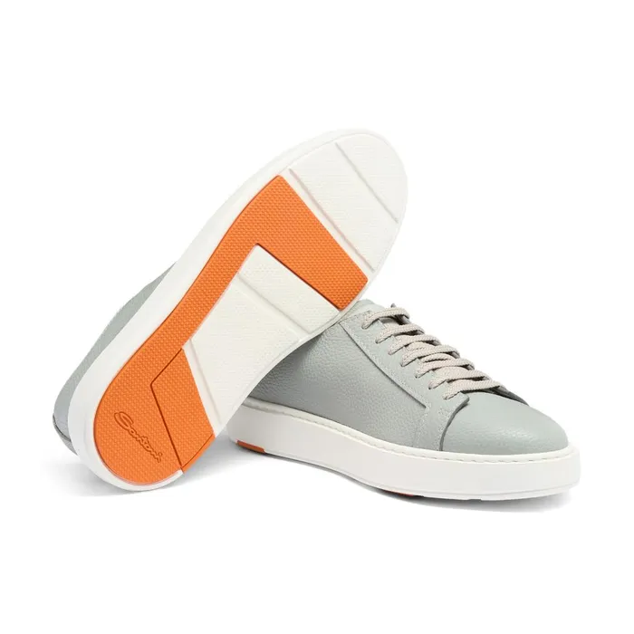 Men Light Blue Tumbled Leather Sneaker Santoni Sneakers