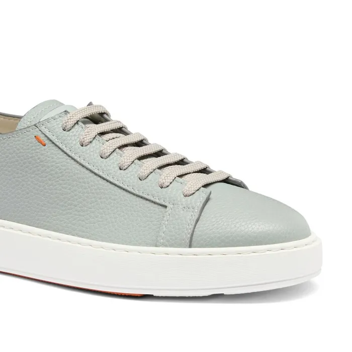 Men Light Blue Tumbled Leather Sneaker Santoni Sneakers