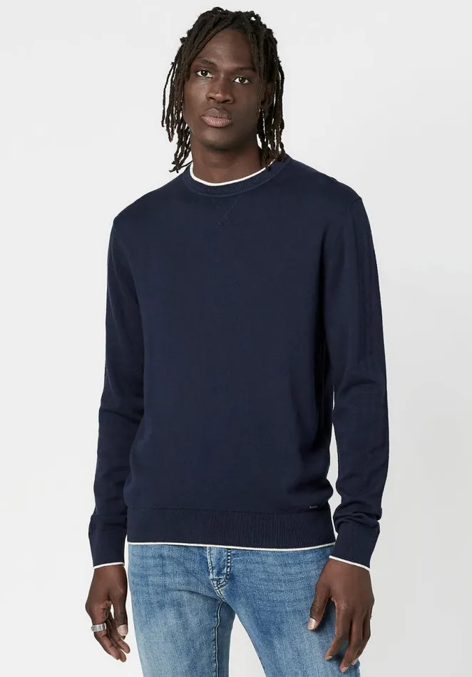 Men Merino Wool Wiquip Sweater Midnight Blue Buffalo David Bitton Sweaters