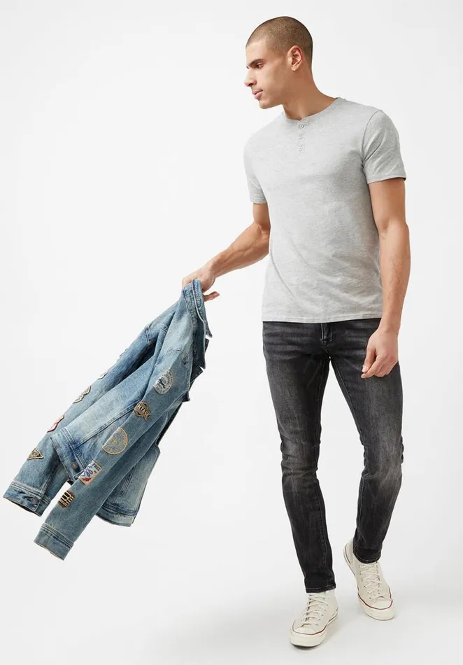 Men Newson Heather Grey Buttoned TShirt Light Heather Grey Buffalo David Bitton Tops and Tees