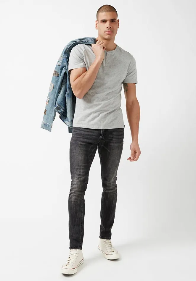 Men Newson Heather Grey Buttoned TShirt Light Heather Grey Buffalo David Bitton Tops and Tees