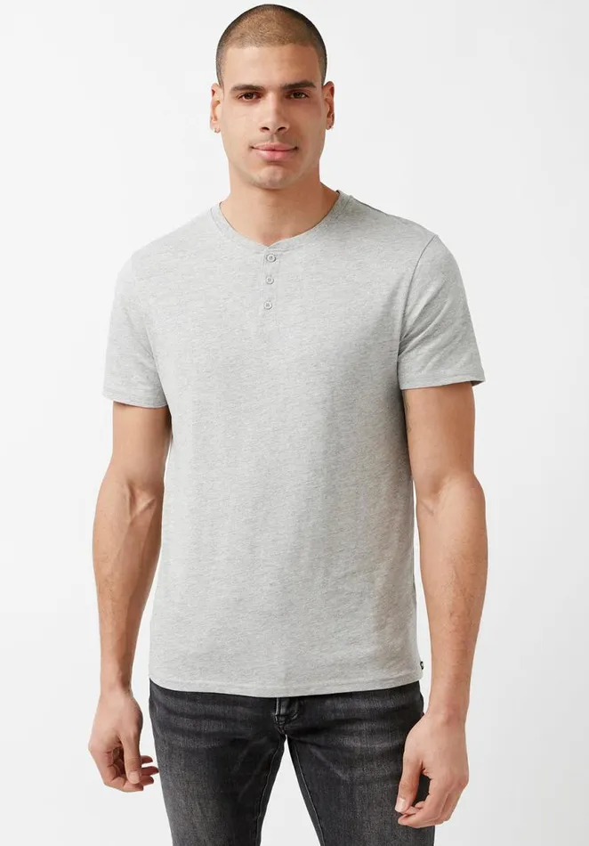 Men Newson Heather Grey Buttoned TShirt Light Heather Grey Buffalo David Bitton Tops and Tees