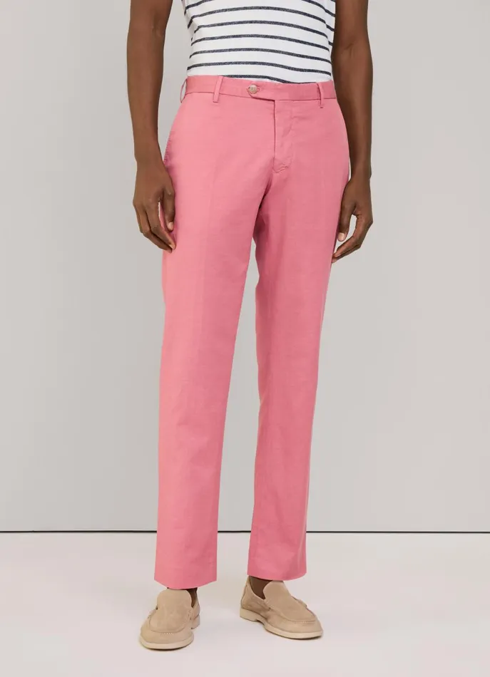 Men Pants Faonnable Regular Fit Cotton Linen Trousers Magenta Purple