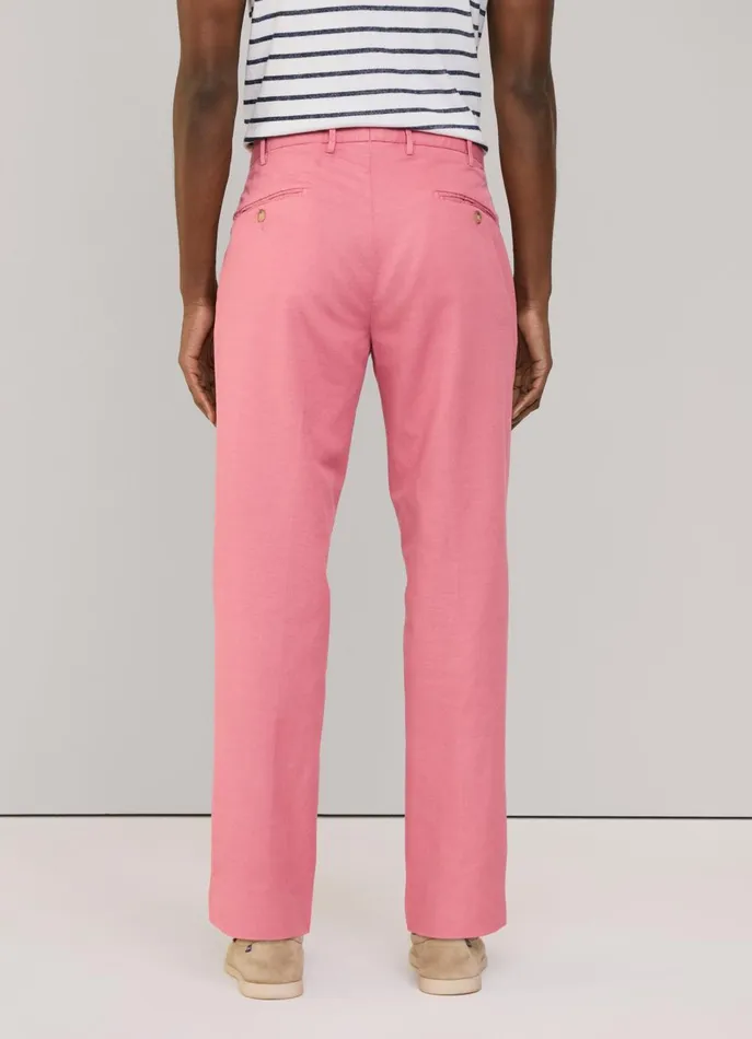 Men Pants Faonnable Regular Fit Cotton Linen Trousers Magenta Purple
