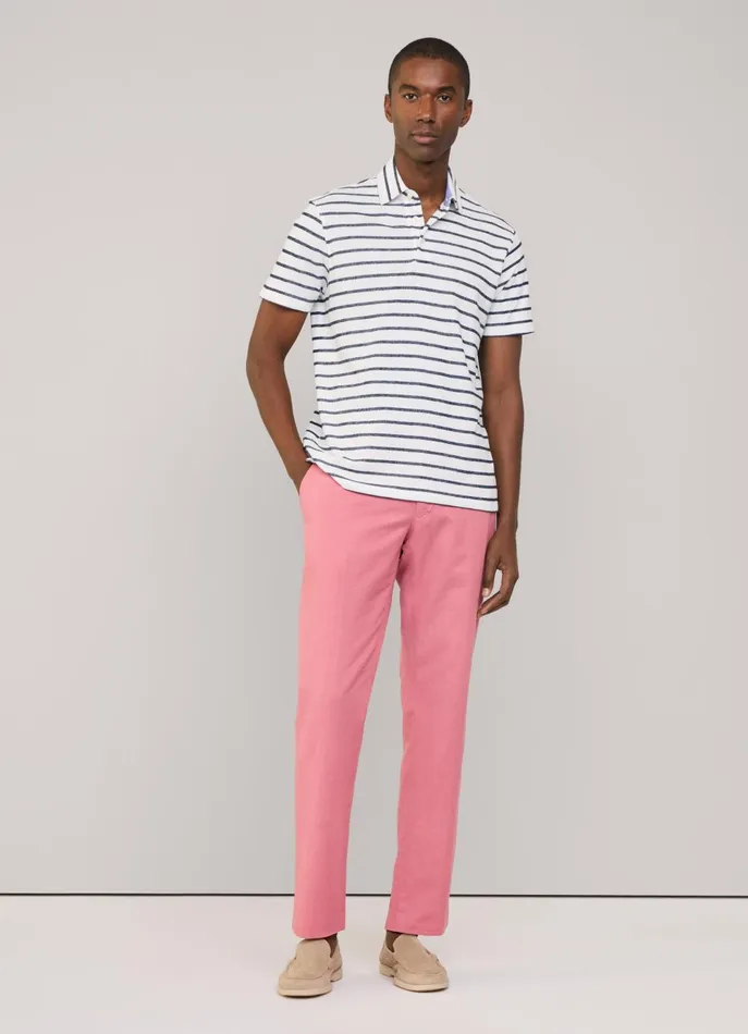 Men Pants Faonnable Regular Fit Cotton Linen Trousers Magenta Purple