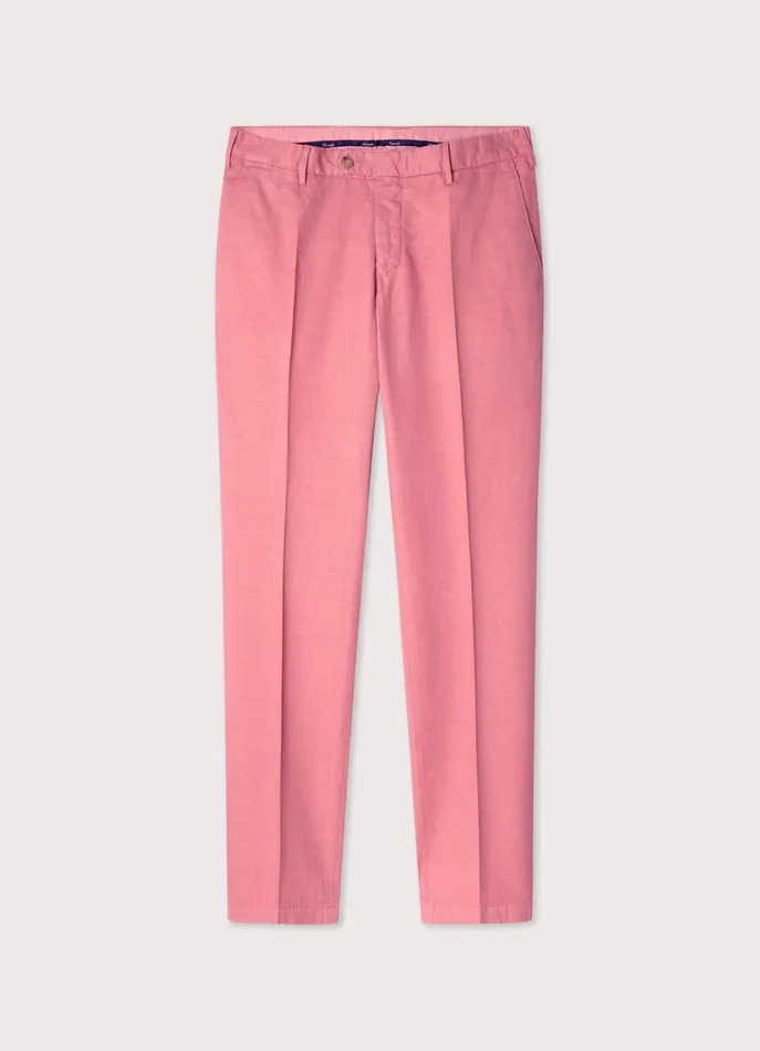 Men Pants Faonnable Regular Fit Cotton Linen Trousers Magenta Purple