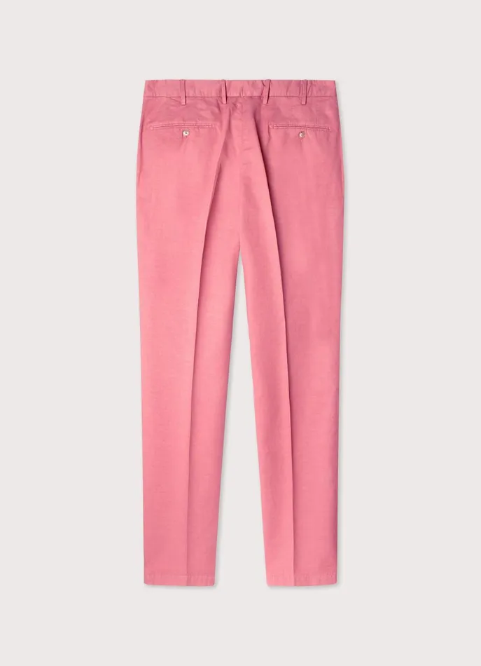 Men Pants Faonnable Regular Fit Cotton Linen Trousers Magenta Purple