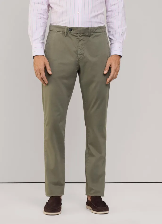 Men Pants Faonnable Regular Fit Stretch Chinos Khaki Green