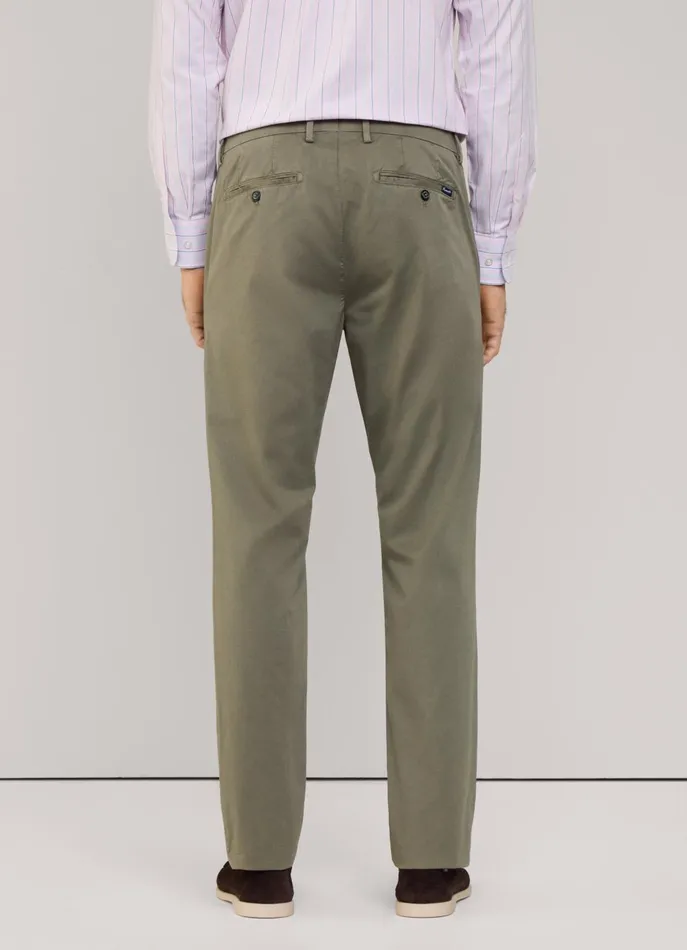 Men Pants Faonnable Regular Fit Stretch Chinos Khaki Green
