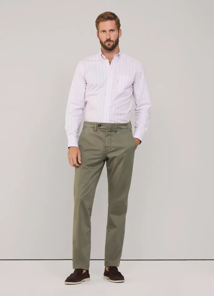 Men Pants Faonnable Regular Fit Stretch Chinos Khaki Green