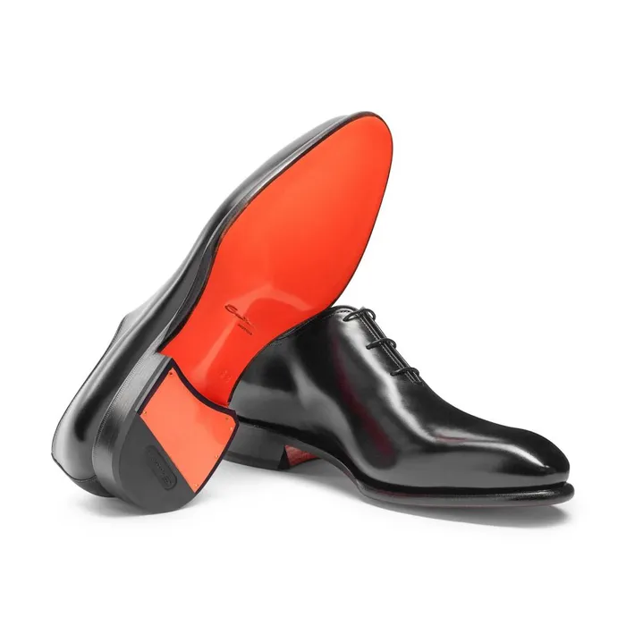 Men Polished Black Leather Oxford Shoe Santoni LaceUps