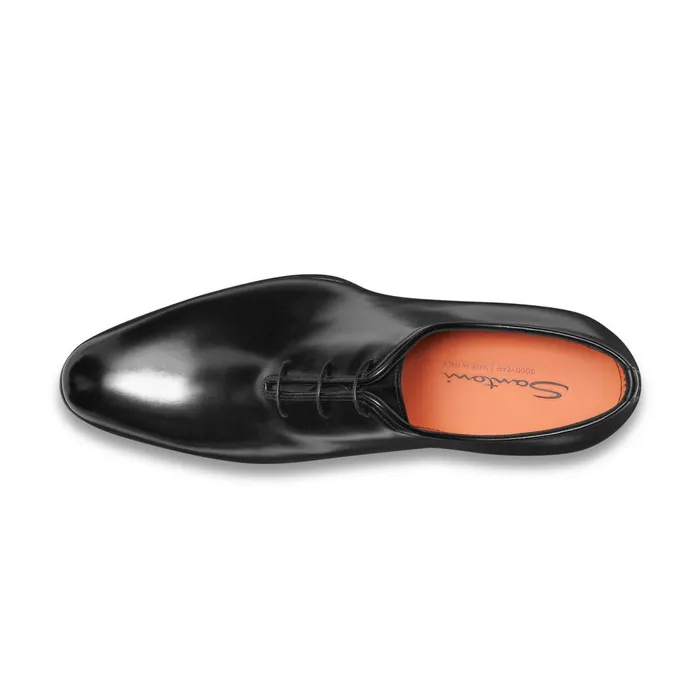 Men Polished Black Leather Oxford Shoe Santoni LaceUps