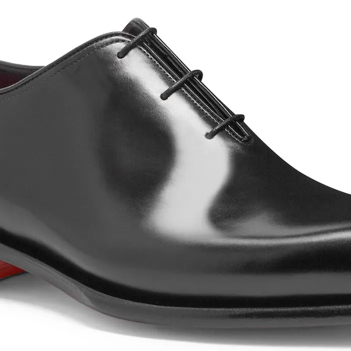 Men Polished Black Leather Oxford Shoe Santoni LaceUps