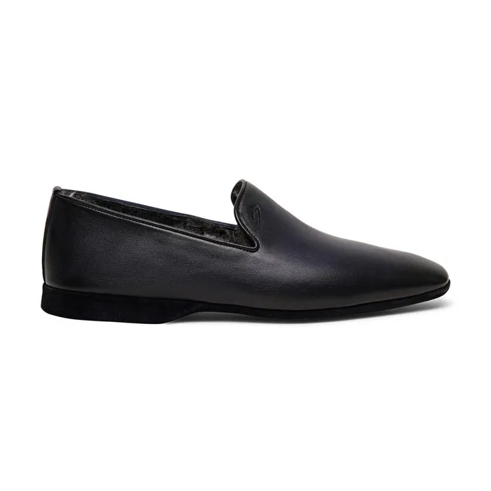 Men Polished Blue Leather Slipper Santoni Slippers