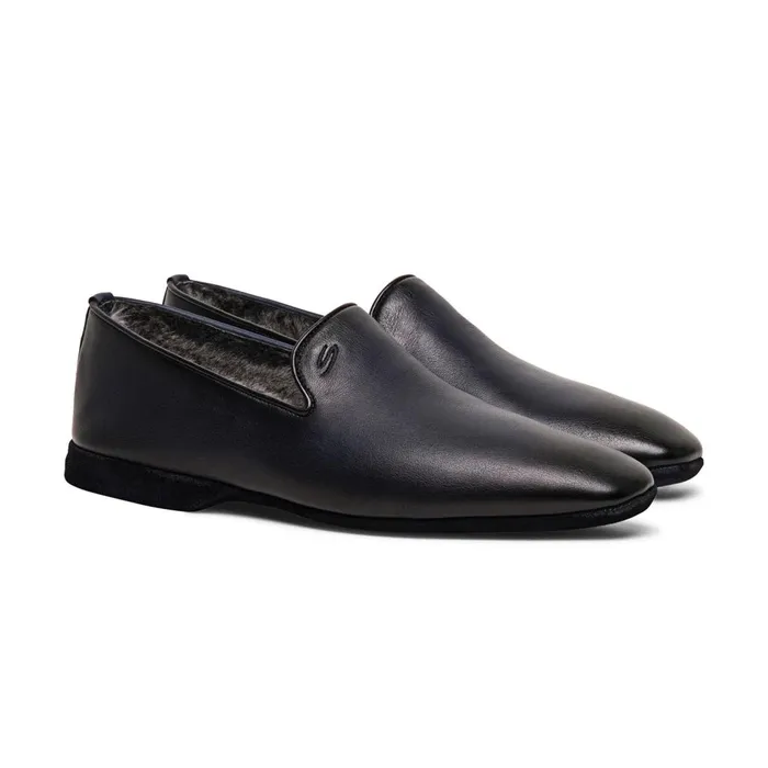Men Polished Blue Leather Slipper Santoni Slippers