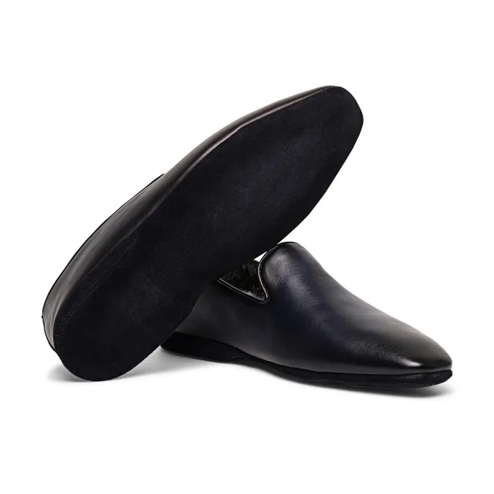 Men Polished Blue Leather Slipper Santoni Slippers