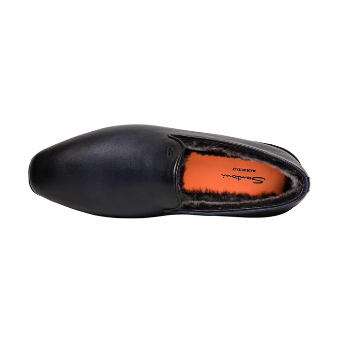 Men Polished Blue Leather Slipper Santoni Slippers