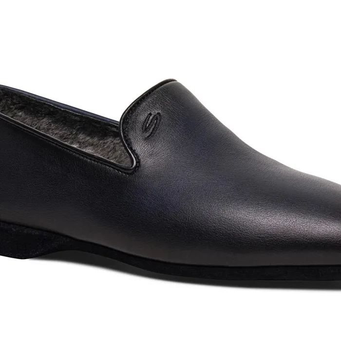 Men Polished Blue Leather Slipper Santoni Slippers