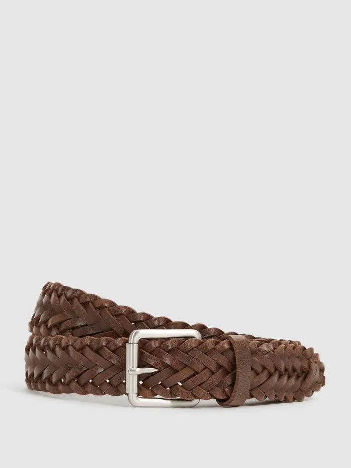 Men Reiss Belts Carlton Woven Leather Belt Chocolate