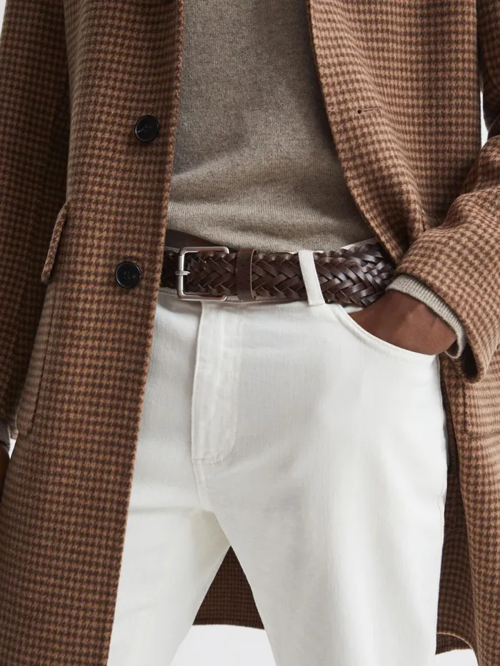 Men Reiss Belts Carlton Woven Leather Belt Chocolate