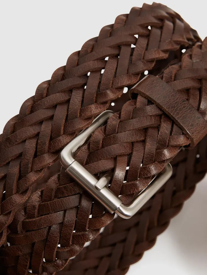 Men Reiss Belts Carlton Woven Leather Belt Chocolate