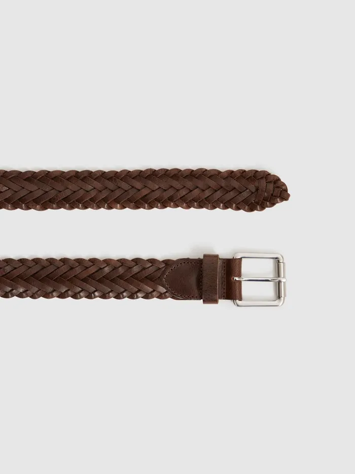 Men Reiss Belts Carlton Woven Leather Belt Chocolate