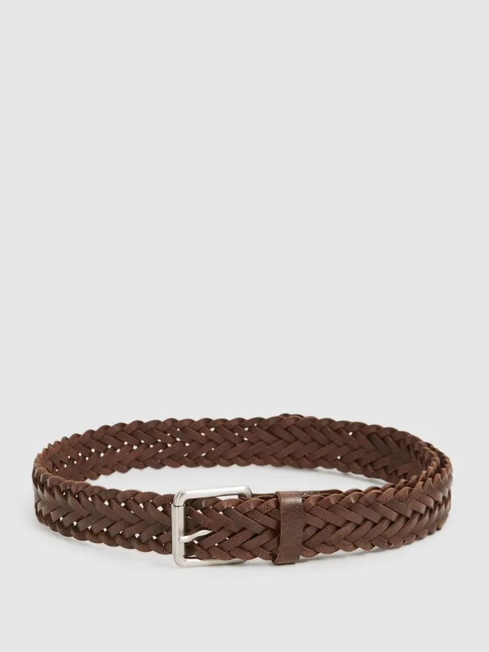 Men Reiss Belts Carlton Woven Leather Belt Chocolate