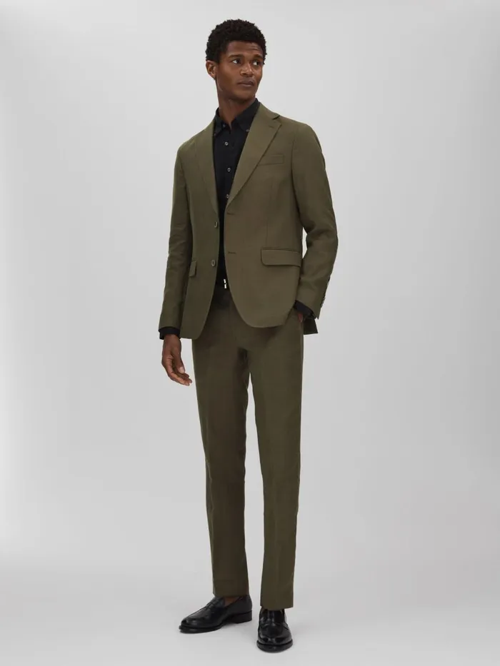 Men Reiss Blazers Jacobson Linen Double Breasted Blazer Green