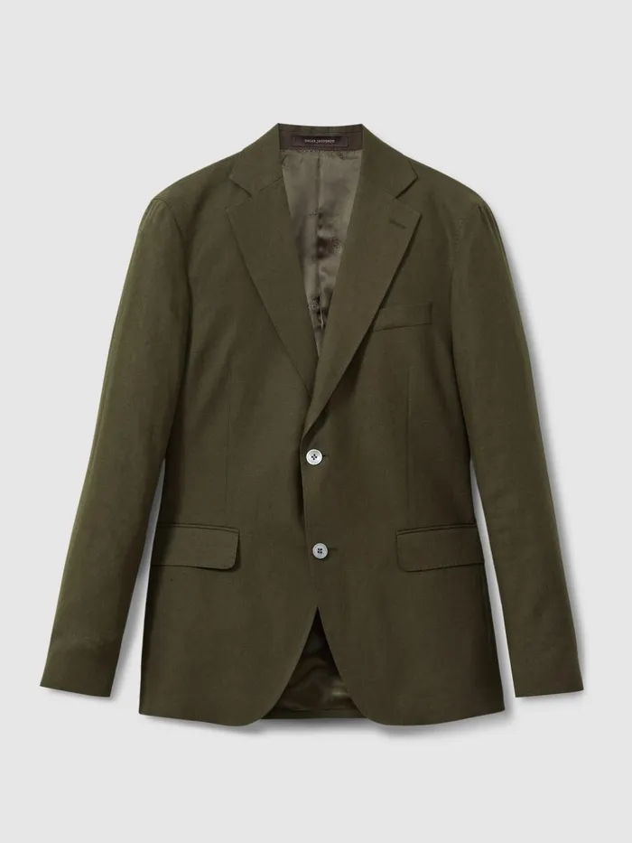 Men Reiss Blazers Jacobson Linen Double Breasted Blazer Green
